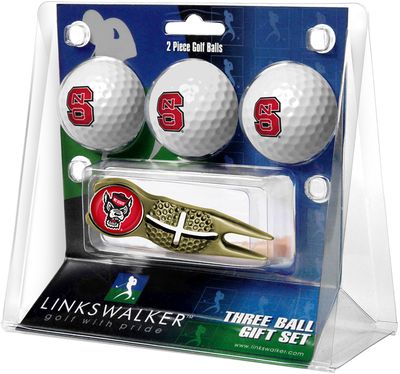 North Carolina State Wolfpack 3 Golf Ball And Gold Crosshair Divot Tool Gift Pack