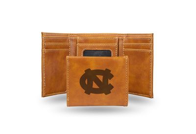 North Carolina University Laser Engraved Brown Trifold Wallet