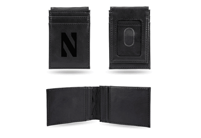 Northwestern Laser Engraved Black Front Pocket Wallet