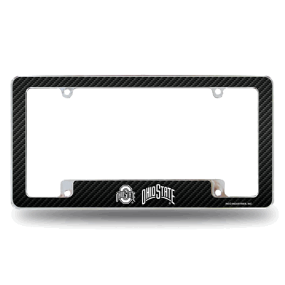Ohio State Buckeyes Carbon Fiber Chrome Automotive License Plate Frame