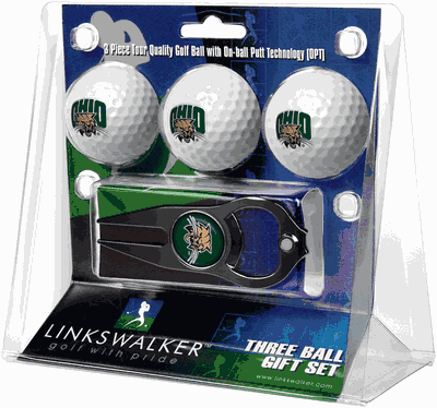 Ohio University Bobcats - 3 Golf Ball Gift Pack with Hat Trick Divot Repair Tool Black
