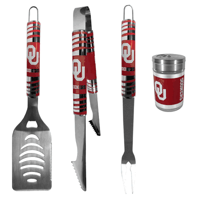 Oklahoma Sooners 3 Piece BBQ Set with Seasoning Shaker