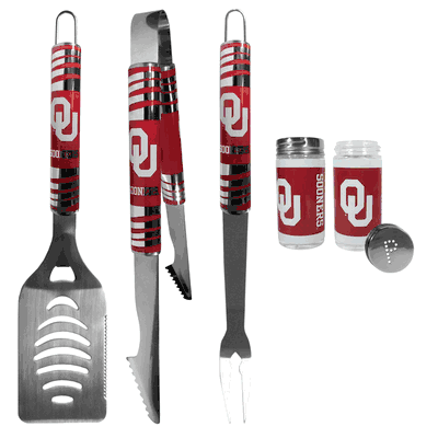 Oklahoma Sooners 3 Piece Tailgate BBQ Set with Salt and Pepper Shakers