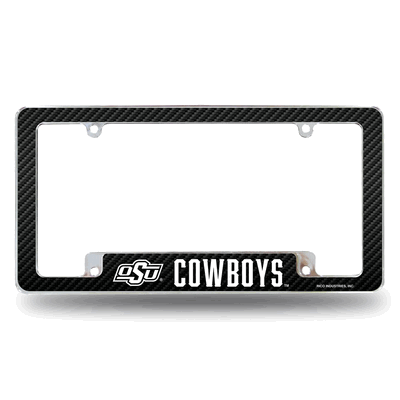 Oklahoma State Cowboys Carbon Fiber Chrome Auto License Plate Frame