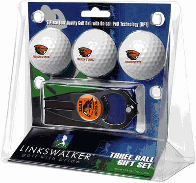 Oregon State Beavers - 3 Golf Ball Gift Pack with Hat Trick Divot Repair Tool Black