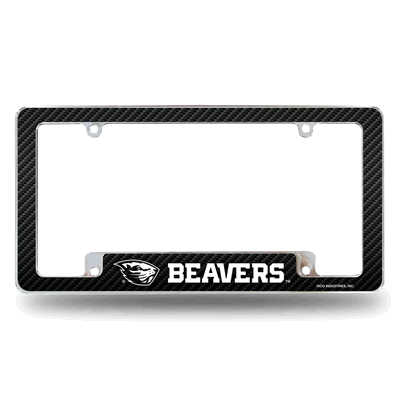 Oregon State Beavers Carbon Fiber Chrome Auto License Plate Frame