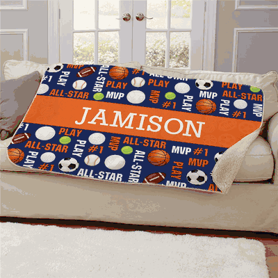 Personalized Sports Balls with Name Sherpa Blanket