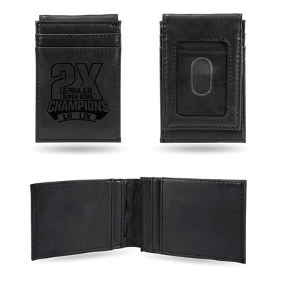 Philadelphia Eagles 2 Time Champs Black Front Pocket Wallet