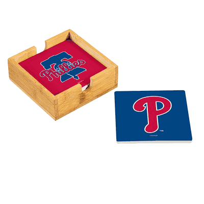Philadelphia Phillies 4 Piece Coaster Set with Wood Caddy