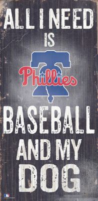 Philadelphia Phillies 6x12 Baseball and Dog Design Wood Sign