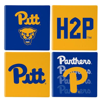 Pittsburgh Panthers 4 Piece Coaster Set with Wood Caddy
