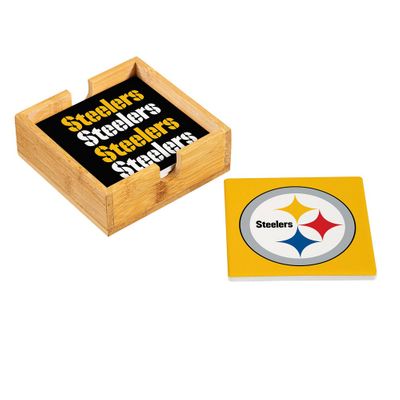 Pittsburgh Steelers 4 Piece Coaster Set with Wood Caddy