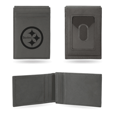 Pittsburgh Steelers Gray Laser Engraved Compact Front Pocket Wallet