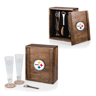 Pittsburgh Steelers Pilsner Beer Glass Gift Set - Acacia Wood
