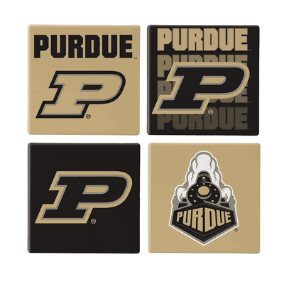 Purdue Boilermakers 4 Piece Coaster Set with Wood Caddy