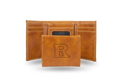 Rutgers Brown Faux Leather Laser Engraved Trifold Wallet