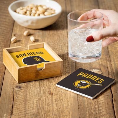 San Diego Padres 4 Piece Coaster Set with Wood Caddy