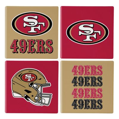 San Francisco 49ers 4 Piece Coaster Set with Wood Caddy