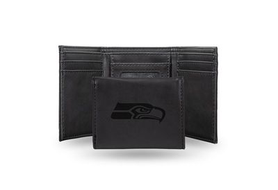 Seahawks Laser Engraved Black Trifold Wallet