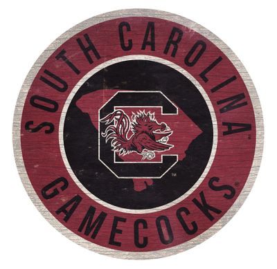 South Carolina Gamecocks Sign Wood 12 Inch Round State Design
