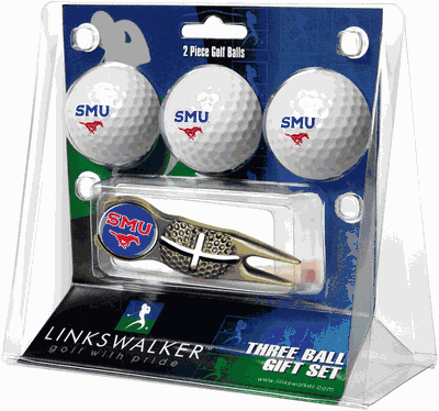 Southern Methodist University Mustangs 3 Golf Ball And Gold Crosshair Divot Tool Gift Pack