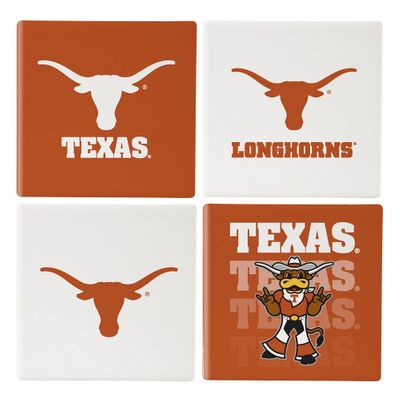 Texas Longhorns 4 Piece Coaster Set with Wood Caddy