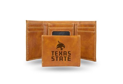 Texas State Laser Engraved Brown Trifold Wallet