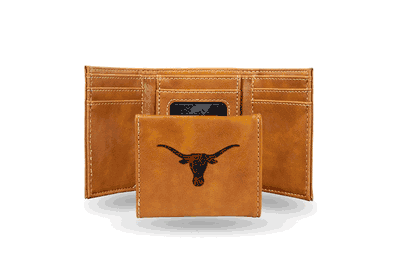 Texas University Laser Engraved Brown Trifold Wallet