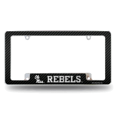 U of Mississippi Ole Miss Carbon Fiber Chrome Auto License Plate Frame