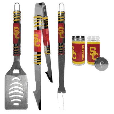USC Trojans 3 Piece Tailgate BBQ Set with Salt and Pepper Shakers
