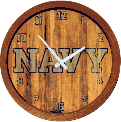 USNA Navy Midshipmen 20" Barrel Team Logo Wall Clock-Color Weathered