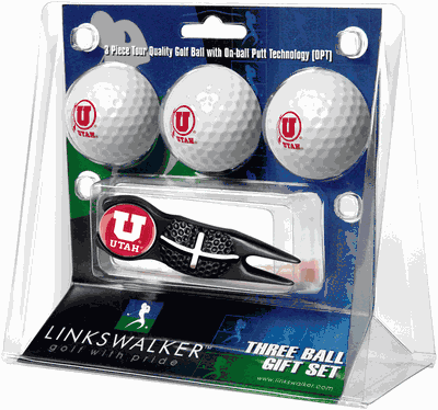 Utah Utes - Black Crosshair Divot Tool 3 Ball Gift Pack