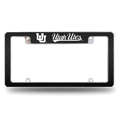 Utah Utes Carbon Fiber Design Chrome Automotive License Plate Frame