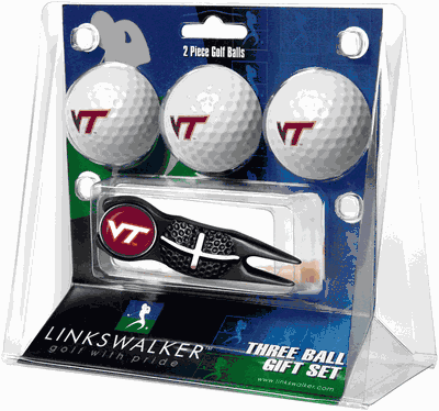 Virginia Tech Hokies 3 Golf Ball And Black Crosshair Divot Tool Gift Pack