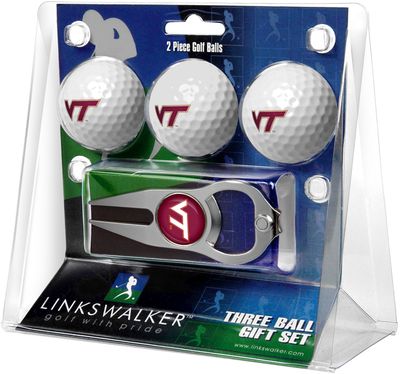 Virginia Tech Hokies 3 Golf Ball And Silver Hat Trick Divot Tool Gift Pack