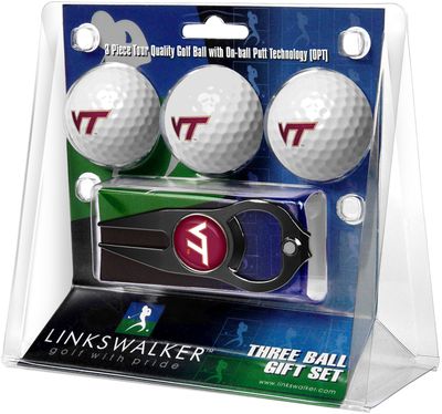 Virginia Tech Hokies - 3 Golf Ball Gift Pack with Hat Trick Divot Repair Tool Black