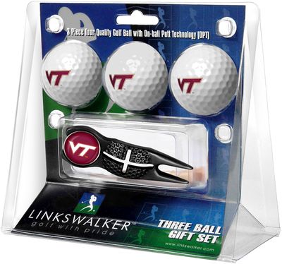 Virginia Tech Hokies - Black Crosshair Divot Tool 3 Ball Gift Pack