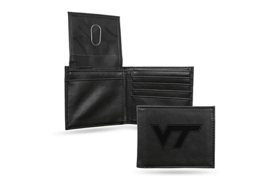 Virginia Tech Laser Engraved Black Billfold Wallet