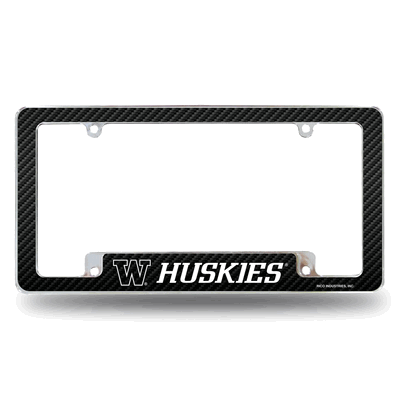Washington Huskies Carbon Fiber Chrome Automotive License Plate Frame