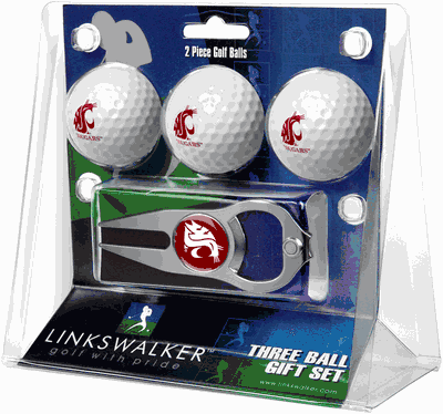 Washington State Cougars 3 Golf Ball And Silver Hat Trick Divot Tool Gift Pack
