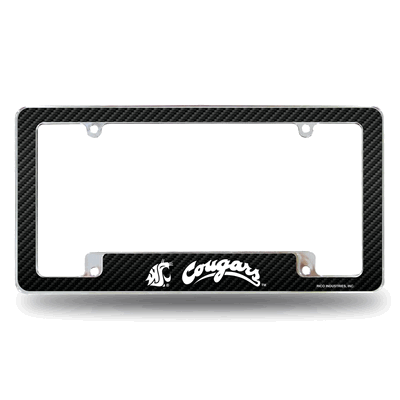 Washington State Cougars WSU Carbon Fiber Chrome  License Plate Frame