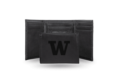 Washington University Laser Engraved Black Trifold Wallet