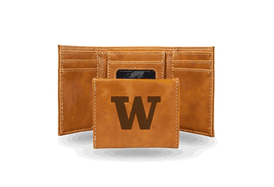 Washington University Laser Engraved Brown Trifold Wallet