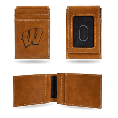 Wisconsin Badgers Brown Laser Engraved Compact Front Pocket Wallet
