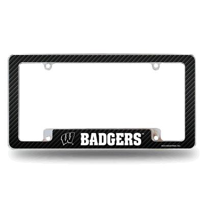 Wisconsin Badgers Carbon Fiber Chrome Automotive License Plate Frame