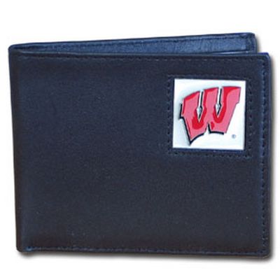 Wisconsin Badgers Leather Bi-fold Wallet Packaged in Gift Box