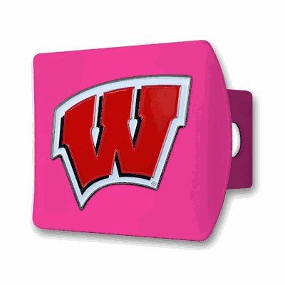 Wisconsin Pink Metal Hitch Cover with 3D Color Emblem