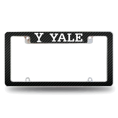 Yale Bulldogs Carbon Fiber Design Chrome Auto License Plate Frame