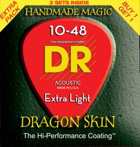 Buy 1 Get 1 Free! DR Dragonskin K3 Coated Acoustic Guitar Strings 2 Pack