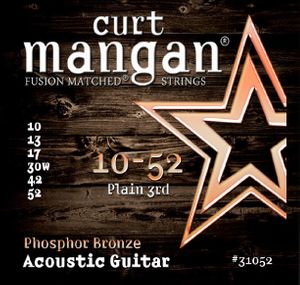 Curt Mangan Fusion Matched Phosphor Bronze Acoustic Guitar Strings 31052 Plain 3rd 10-52